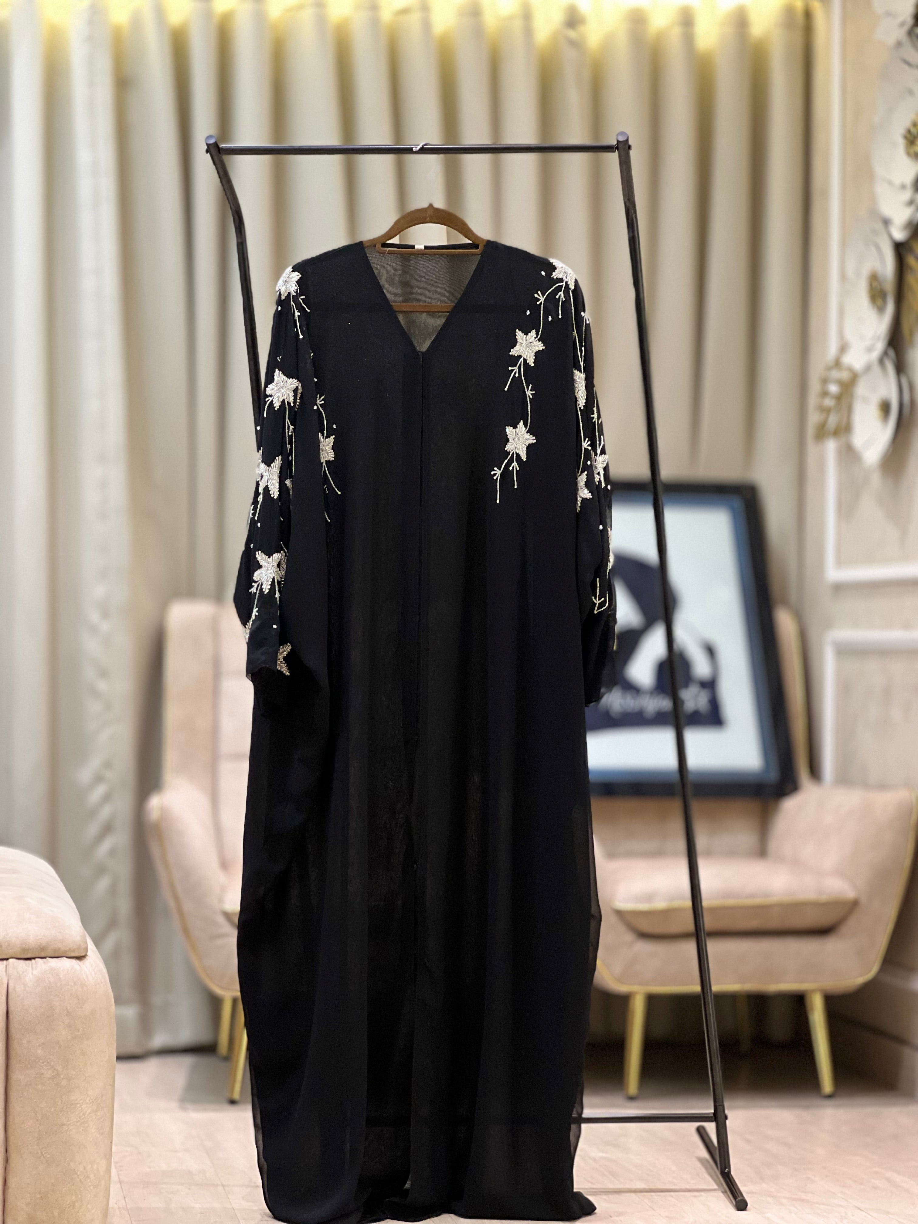 Luxury Black Abaya with Beads Handwork | Elegant Modest Wear for Women -MH065