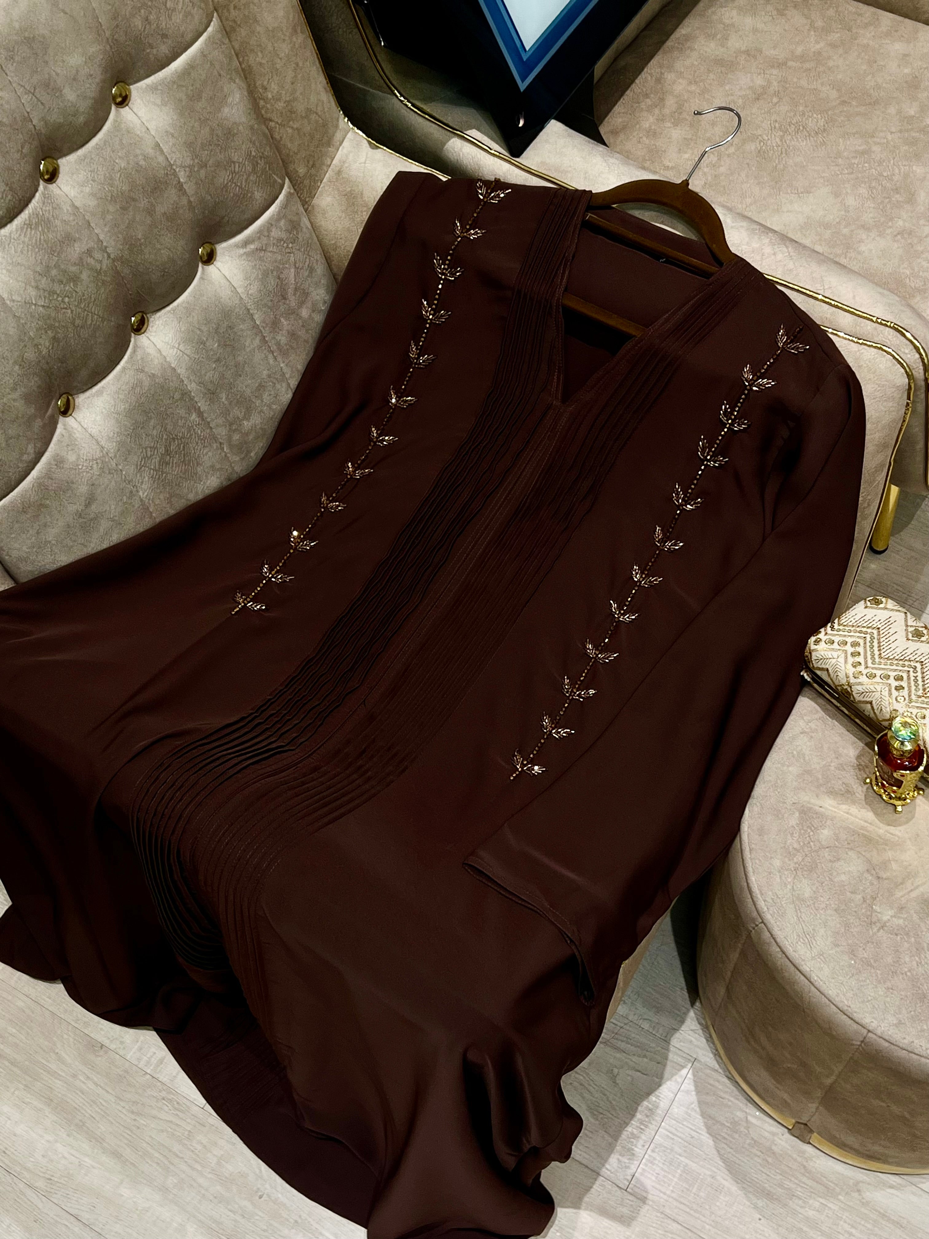 Brown Front Designed Abaya- MH056