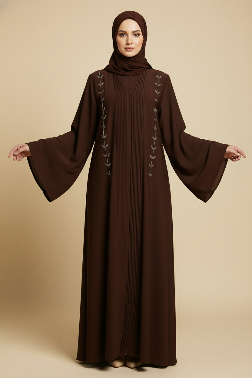 Brown Front Designed Abaya- MH056