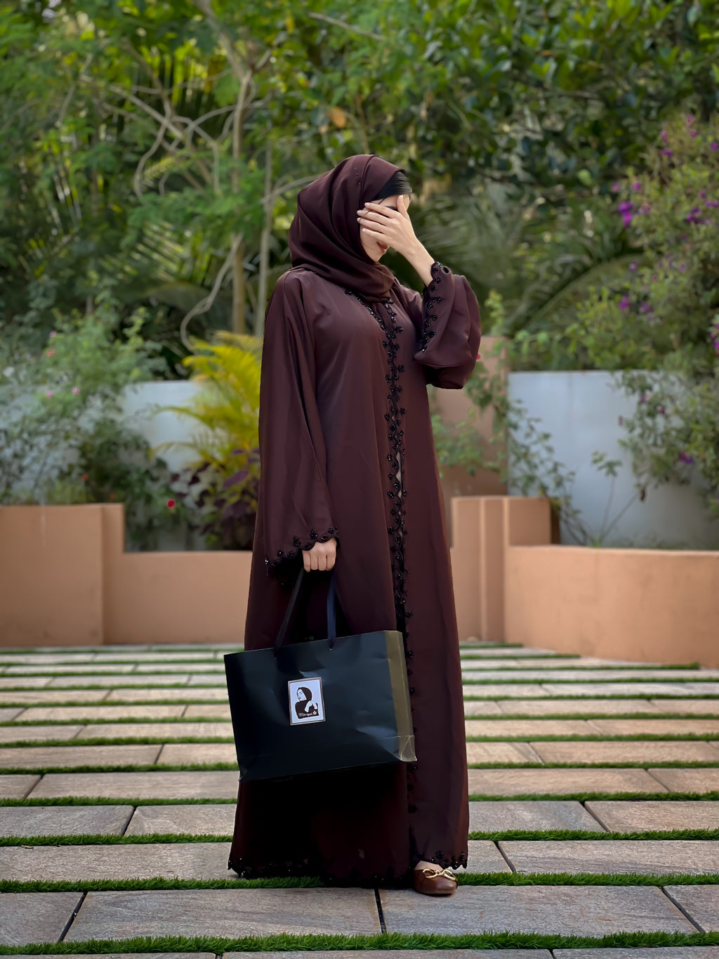 Sana Brown and Cherry Abaya -MH118