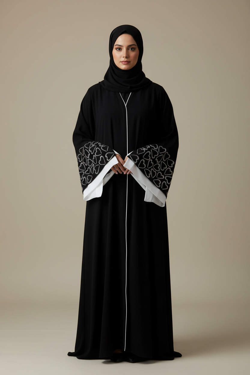 Sana Heart Sleeve Black Abaya -MH026