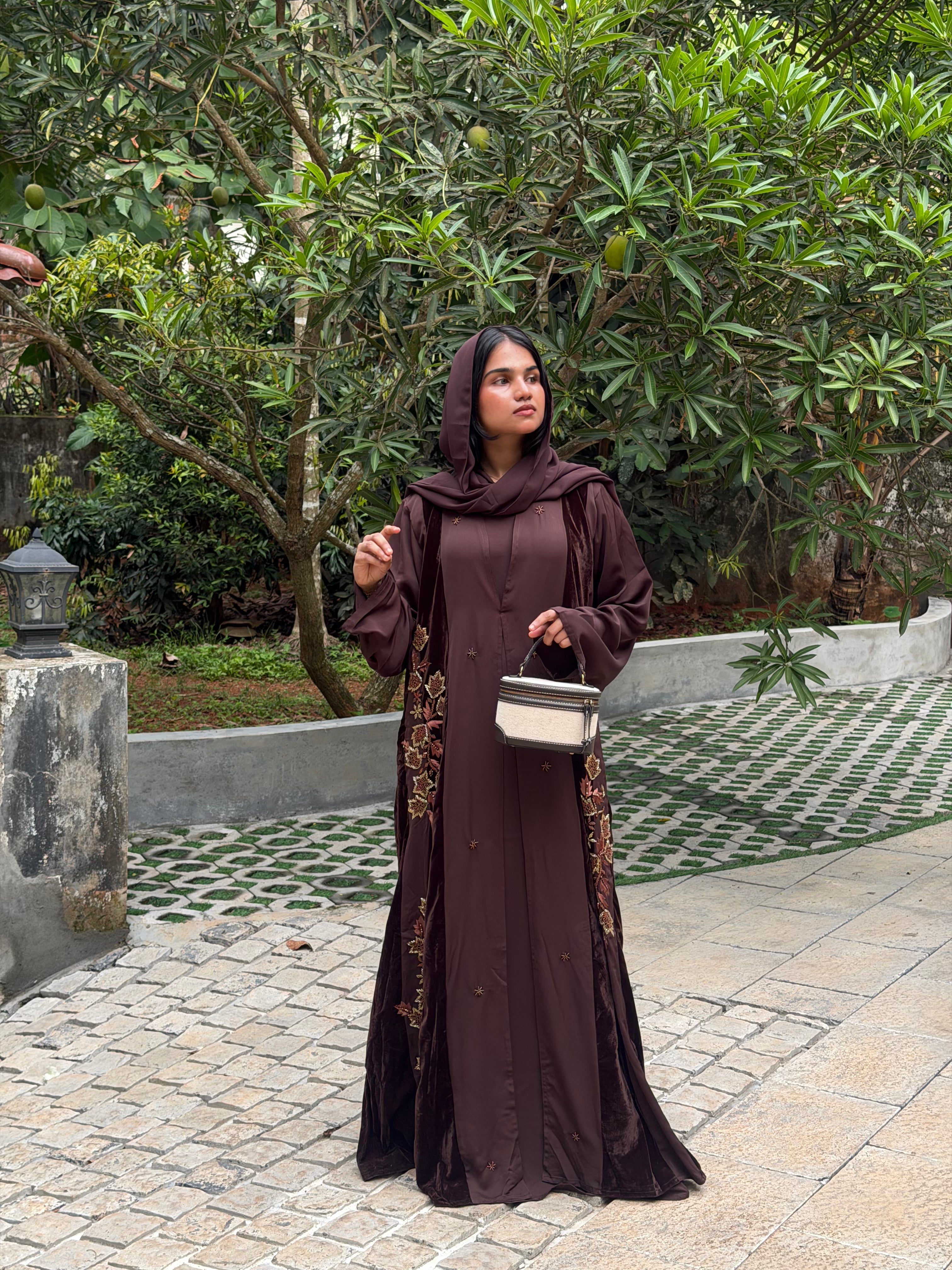 Brown velvet Abaya- MH240