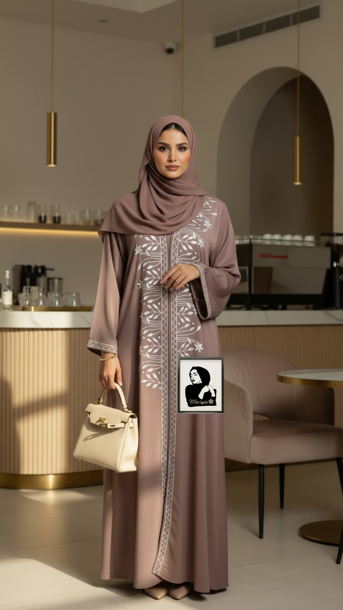 Embroidery Sable Brown Abaya- MH221