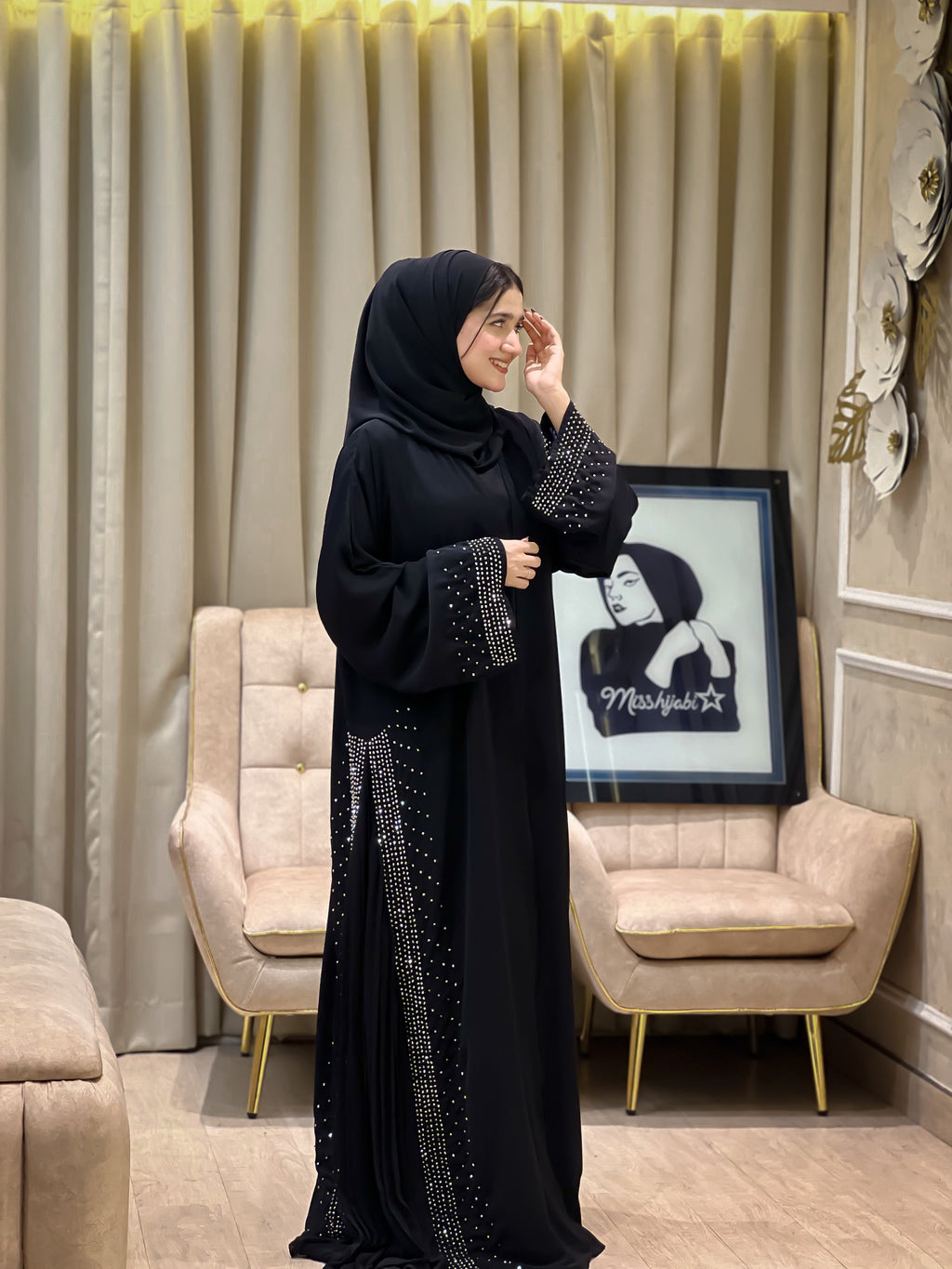 NAFZ Black Glamourous Abaya- MH001