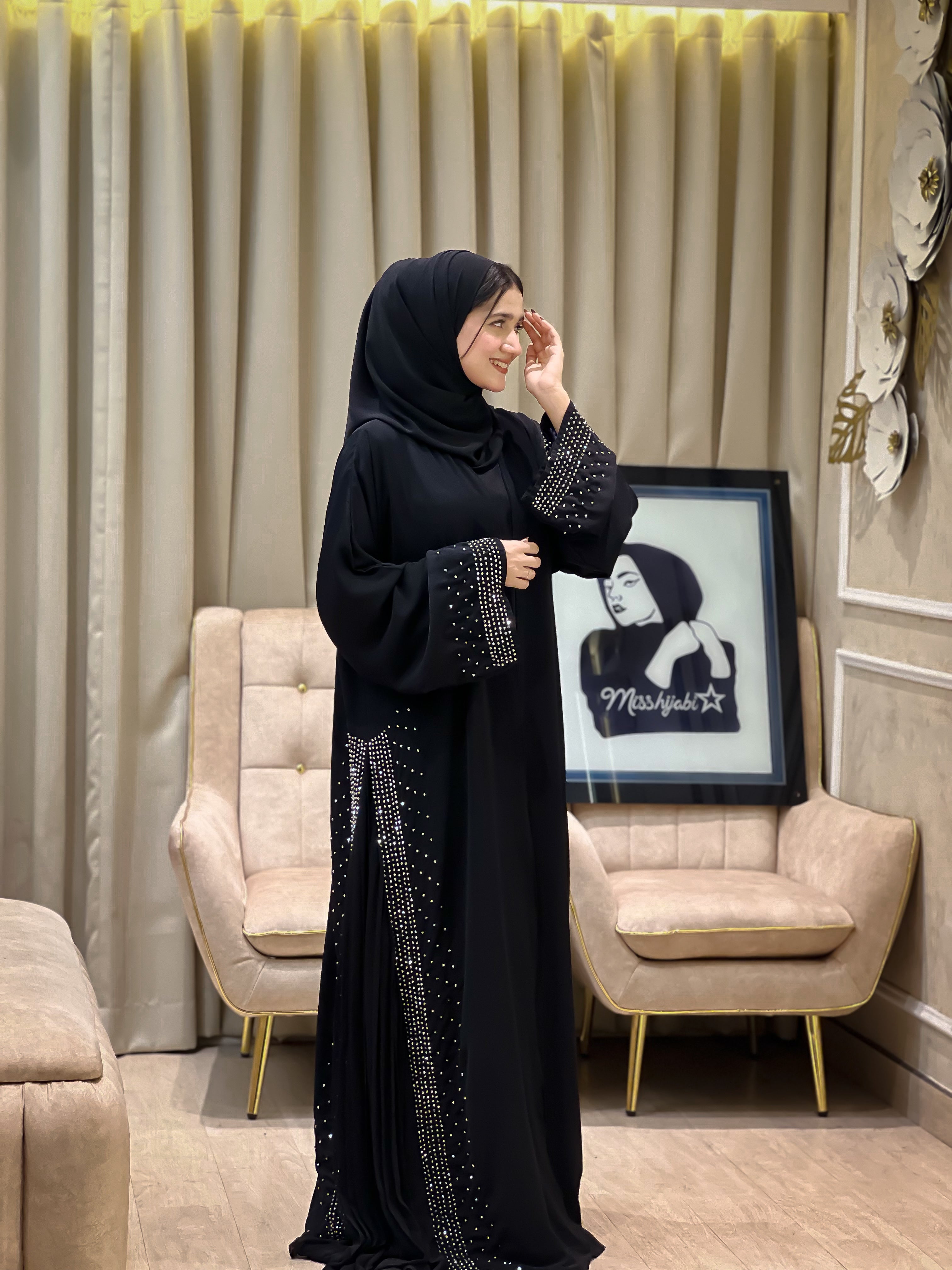 NAFZ Black Glamourous Abaya- MH001