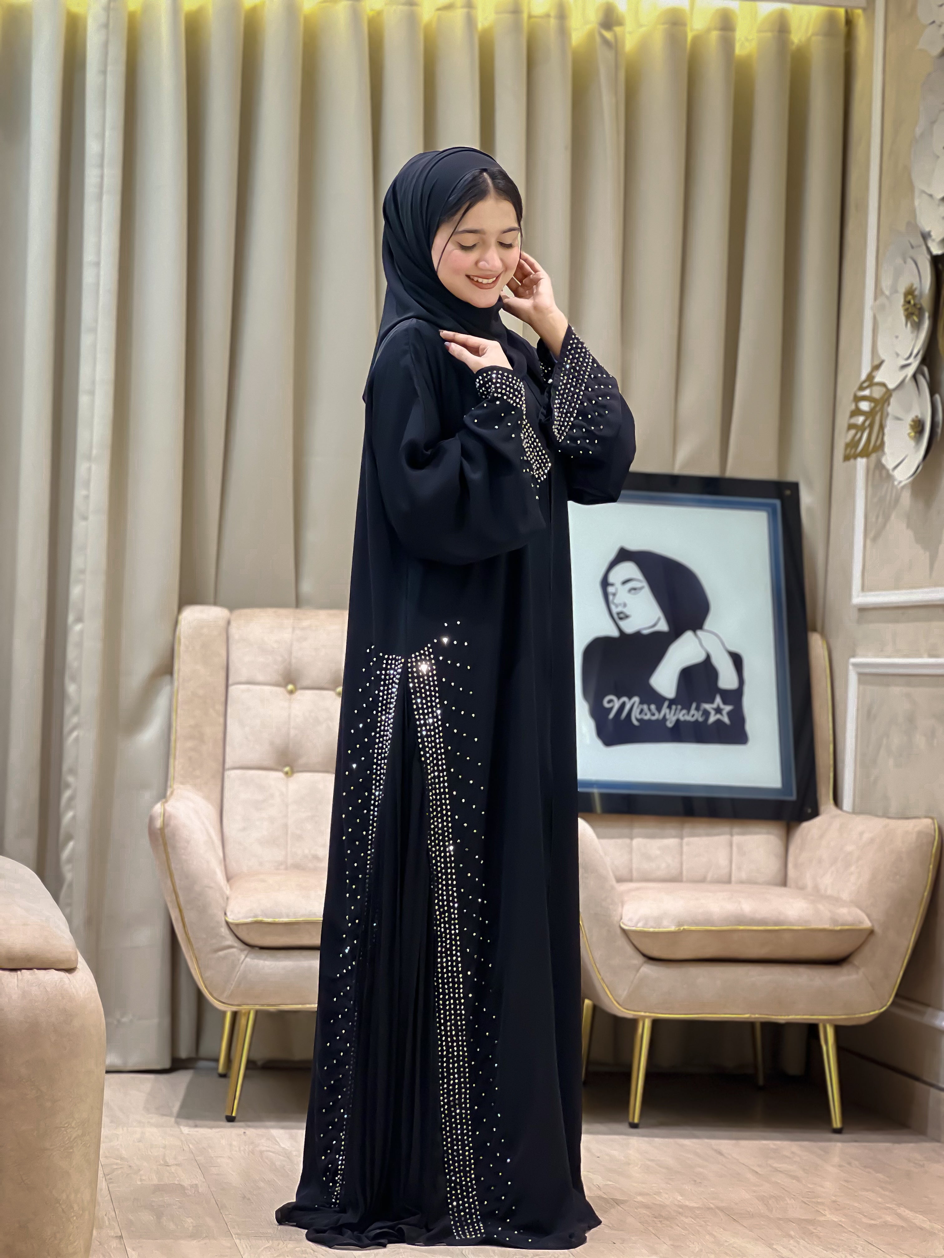 NAFZ Black Glamourous Abaya- MH001