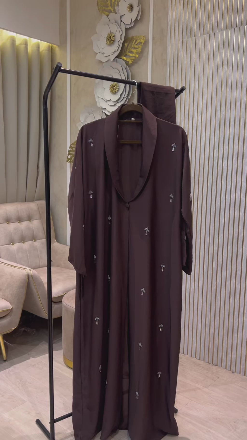 Collar abaya in Cherry and Brown- MH081