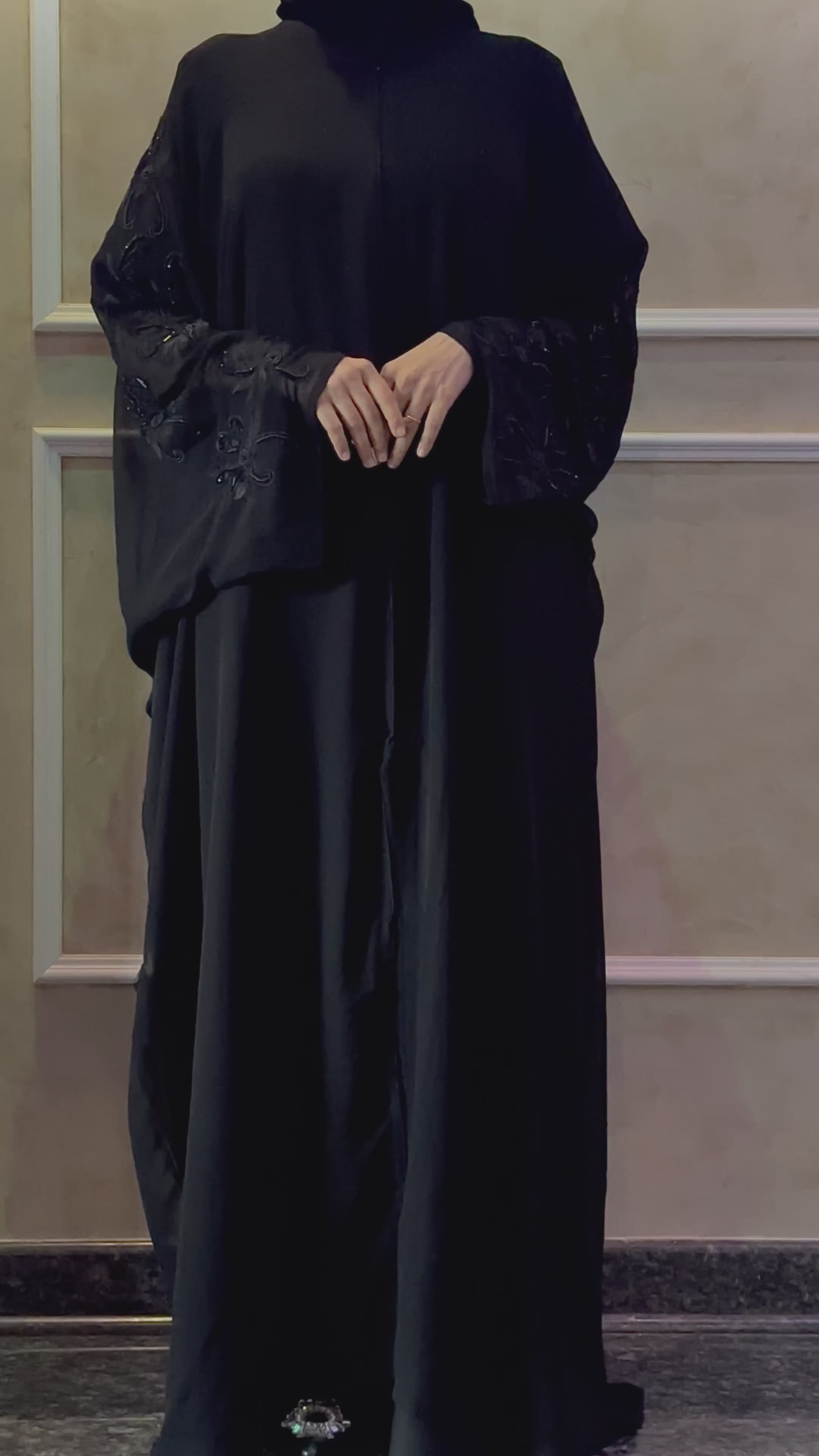 Sana Black Georgette Mini Farasha Abaya -MH032
