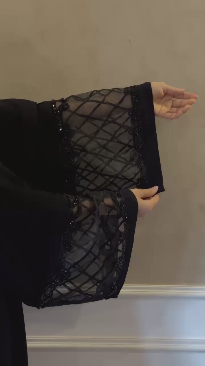 Sana Black Organza Sleeve Abaya- MH011