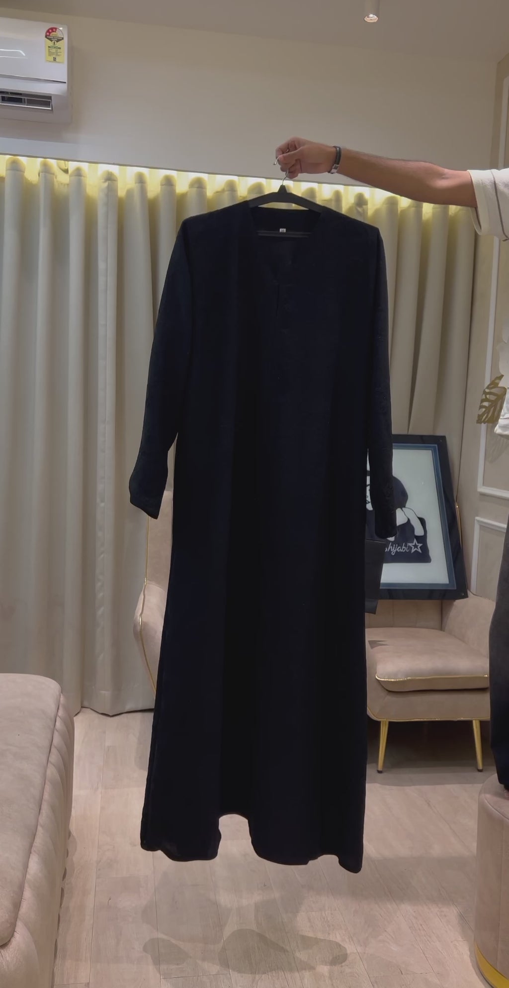 Black textured Simple Abaya -MH047