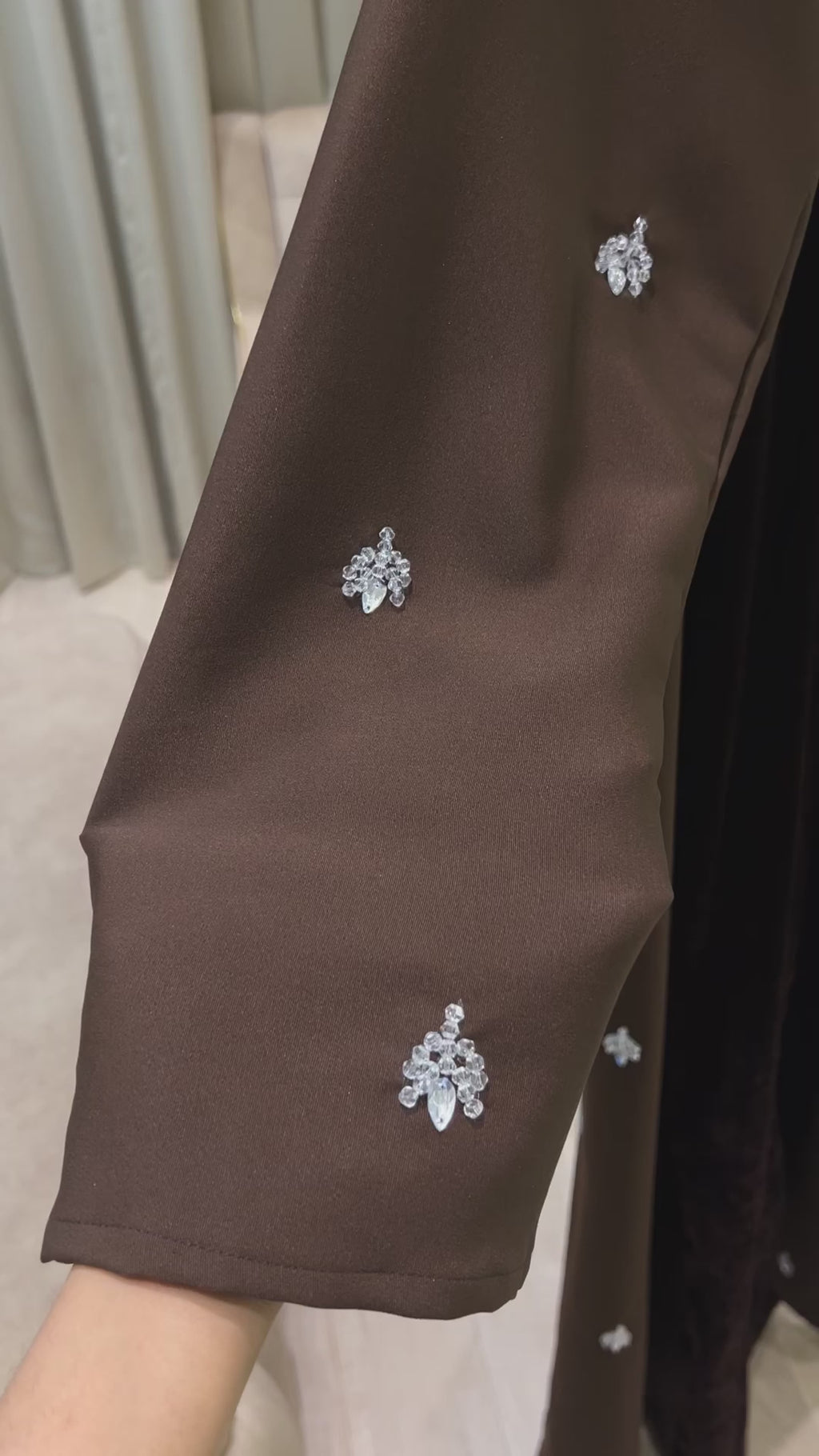 Mocha Majesty Velvet Abaya with Silver Embellishment -MH2249