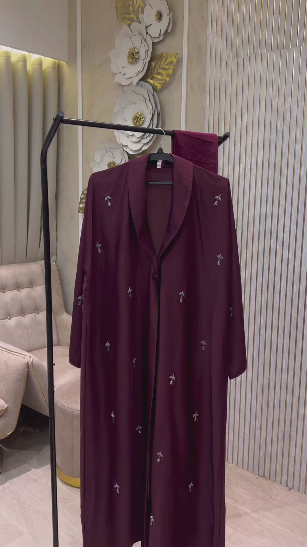 Collar abaya in Cherry and Brown- MH081