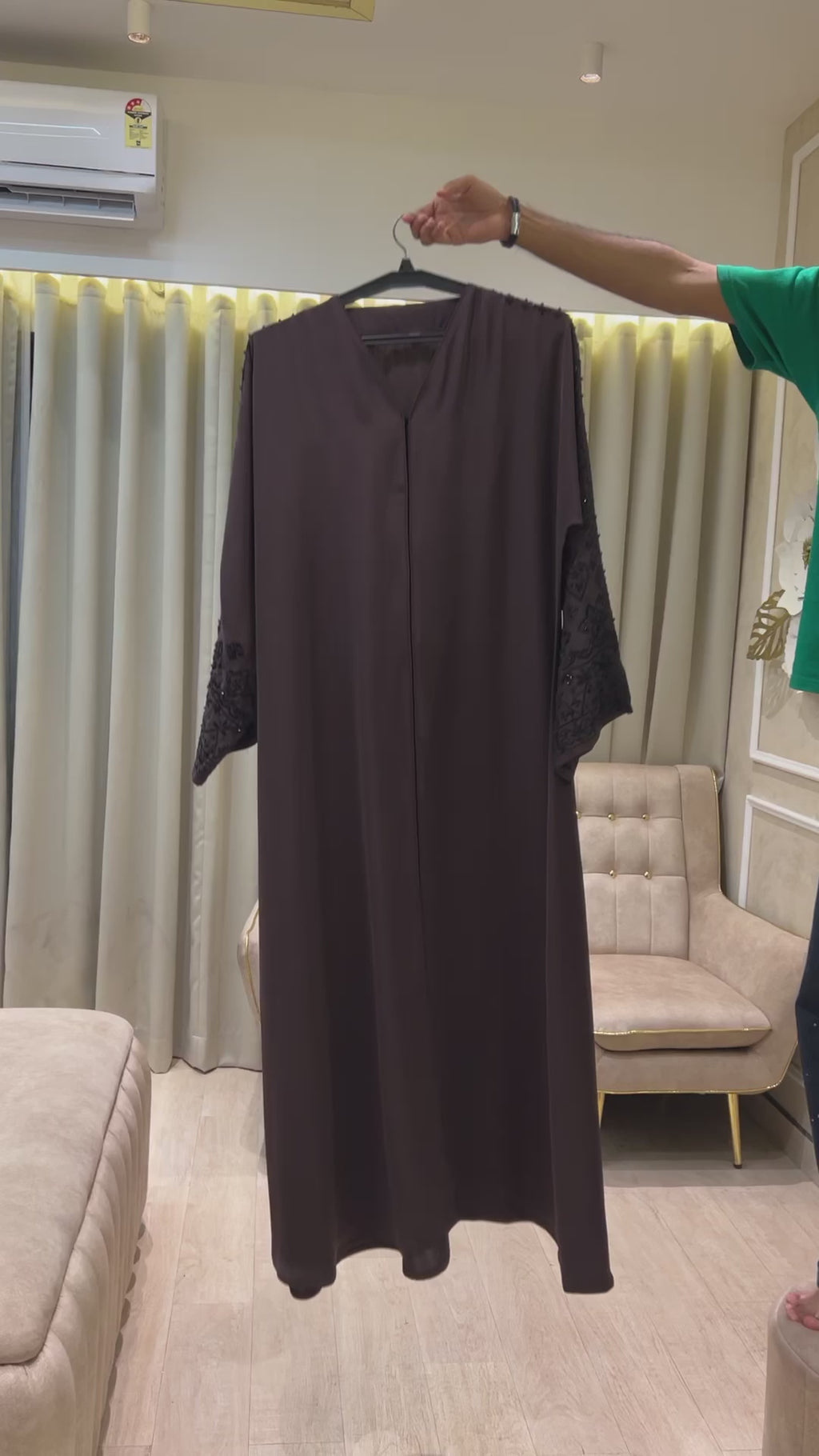 Brown Black Sleeve Work Abaya- MH043