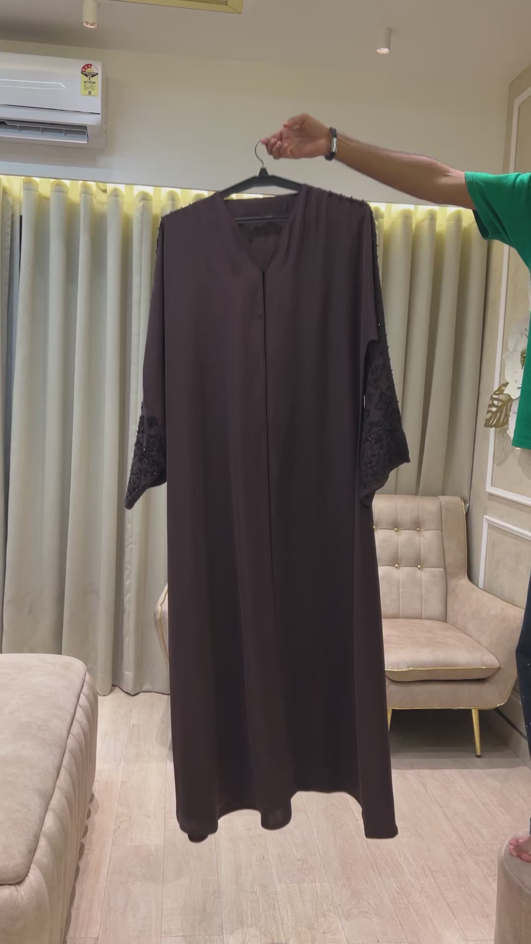 Brown Black Sleeve Work Abaya- MH043