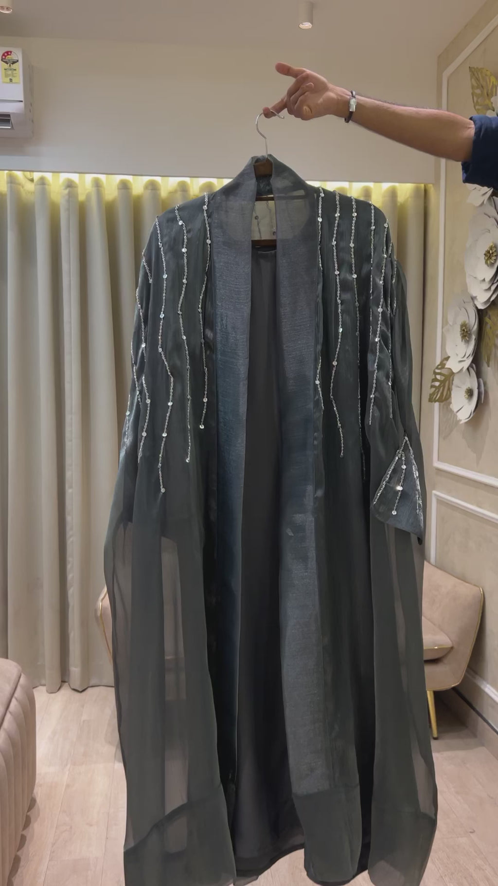 Grey Party Abaya -MH035