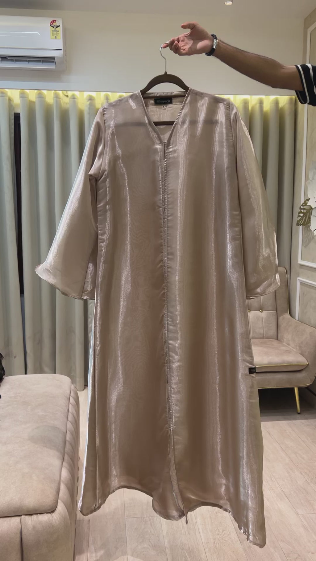 Sana Beige Organza Abaya- MH095