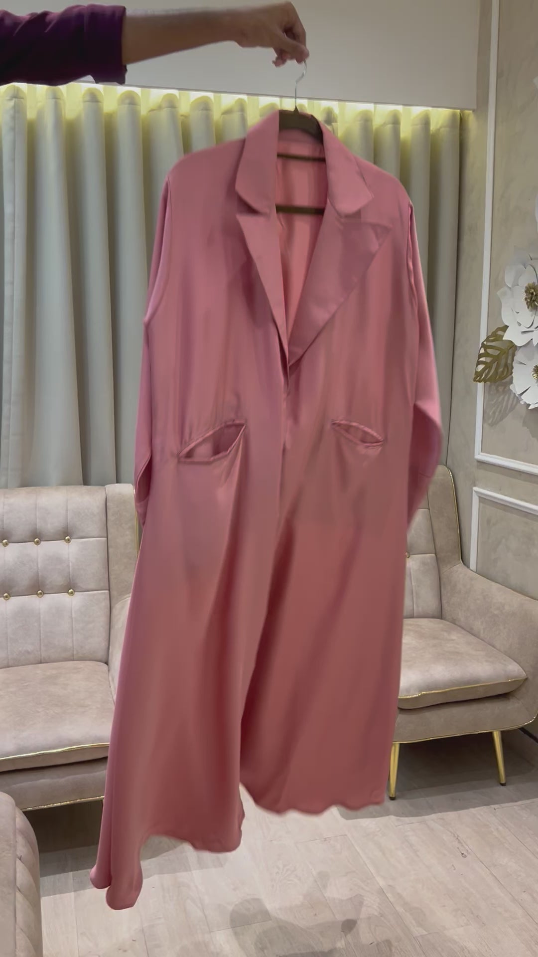 Pink Simple Collar with pocket Abaya- MH063