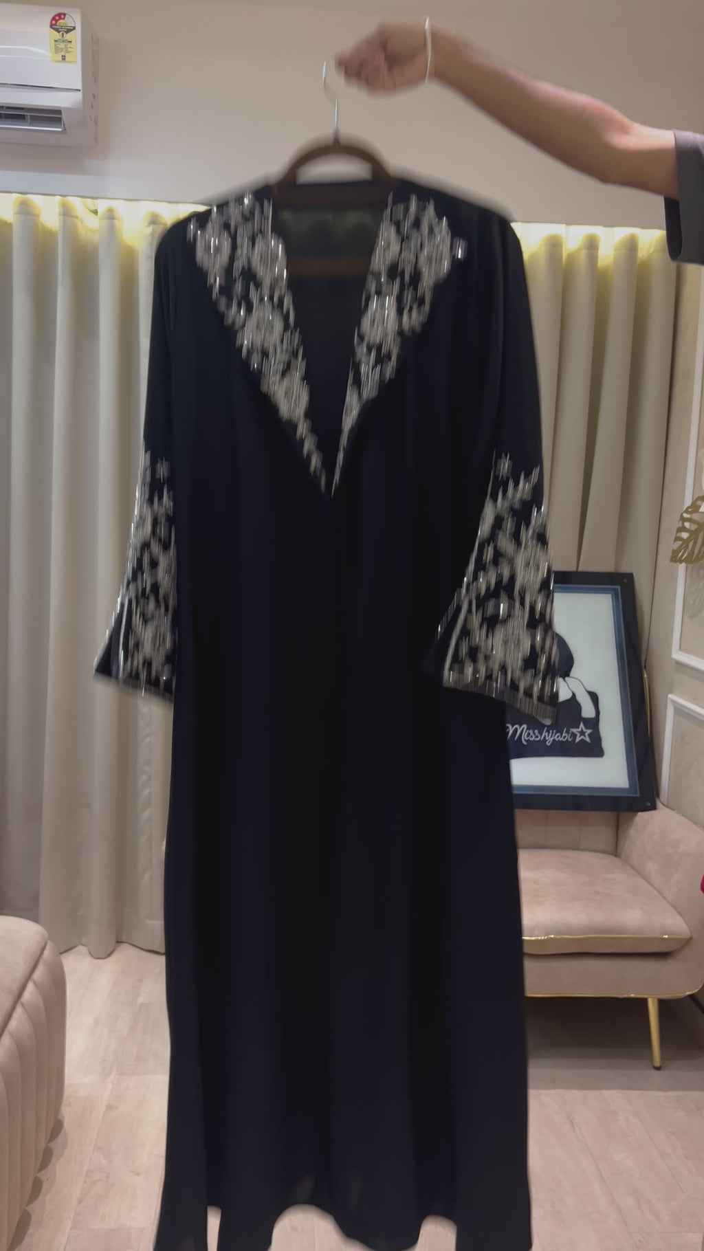 Black Luxury Collar Work Abaya- MH050