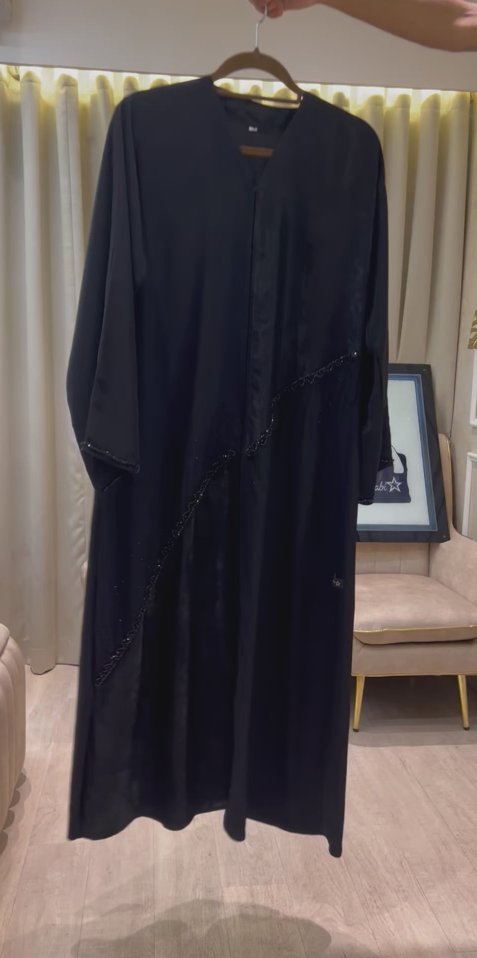 Black Floral Abaya -MH068