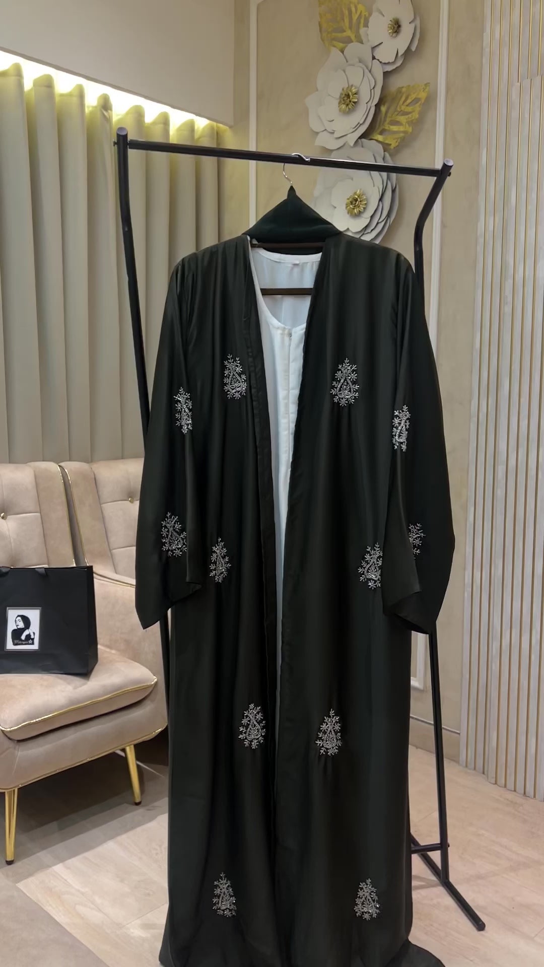 Green Handwork Party abaya -MH077