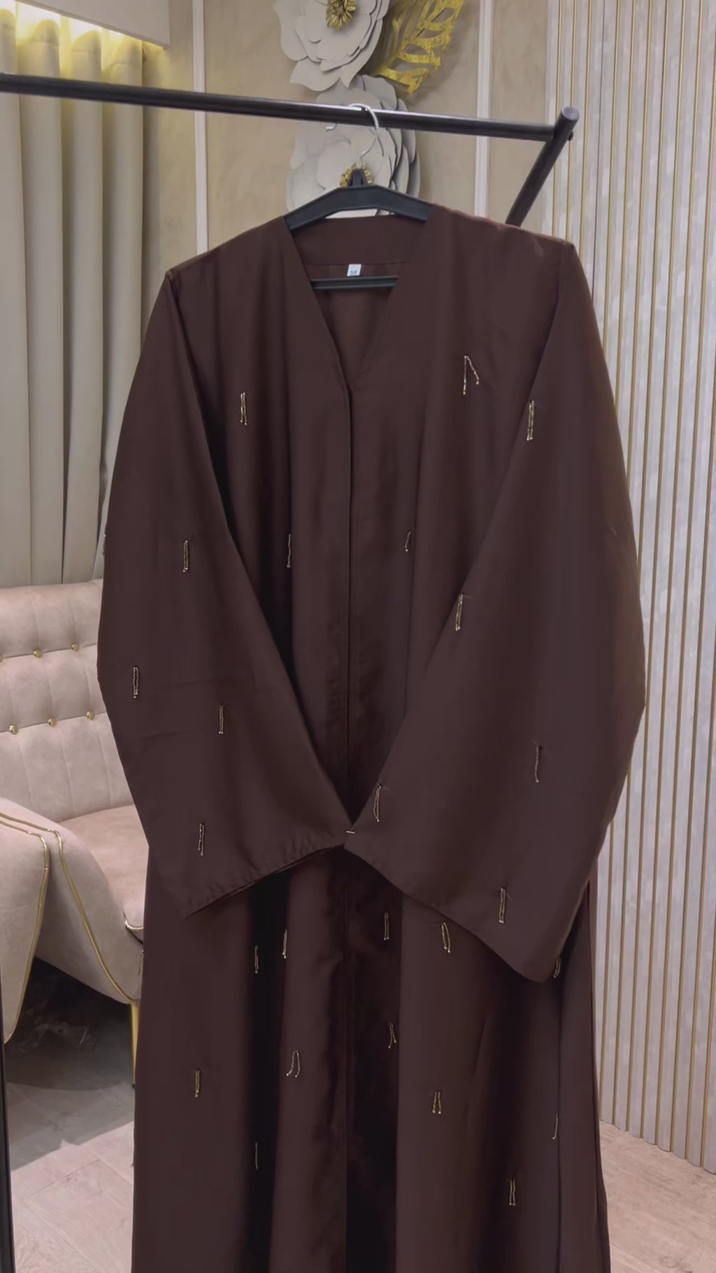 Brown Hanging Work Abaya-MH083