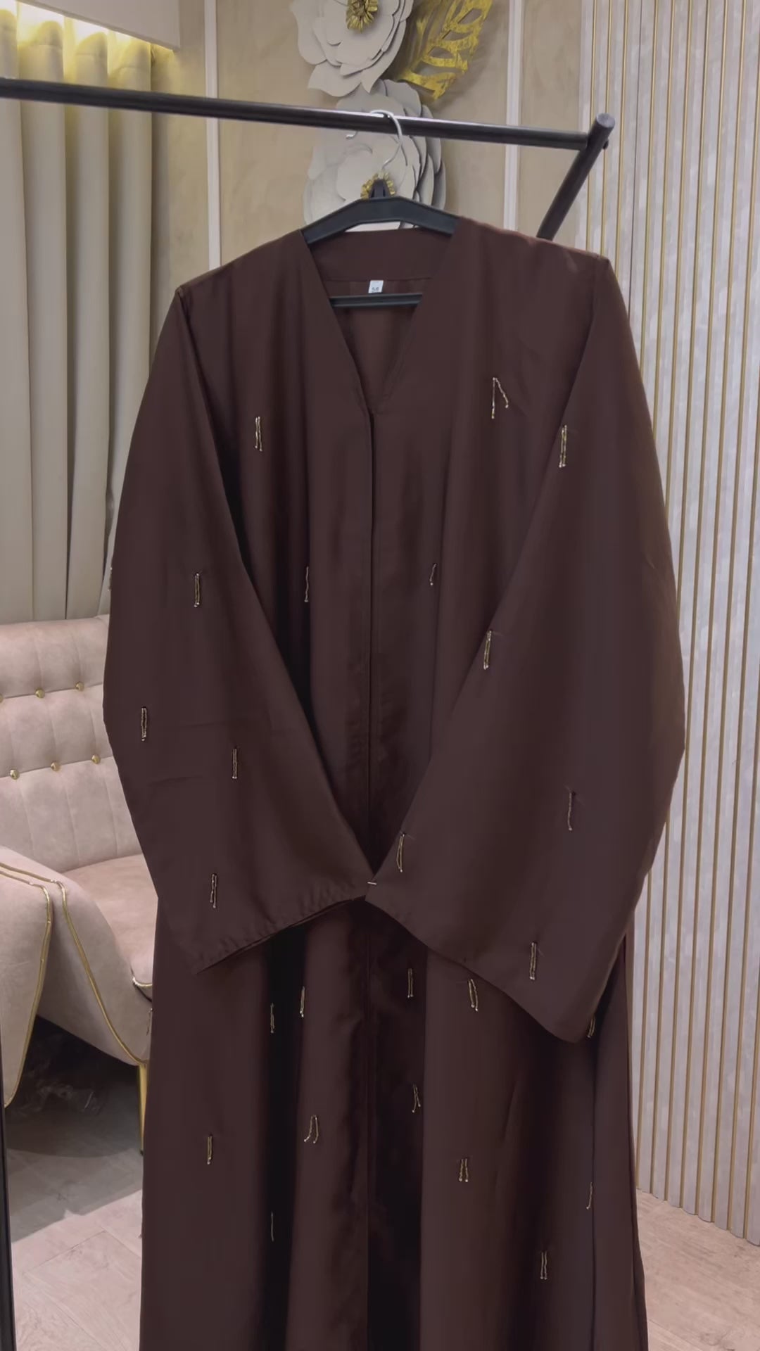 Brown Hanging Work Abaya-MH083