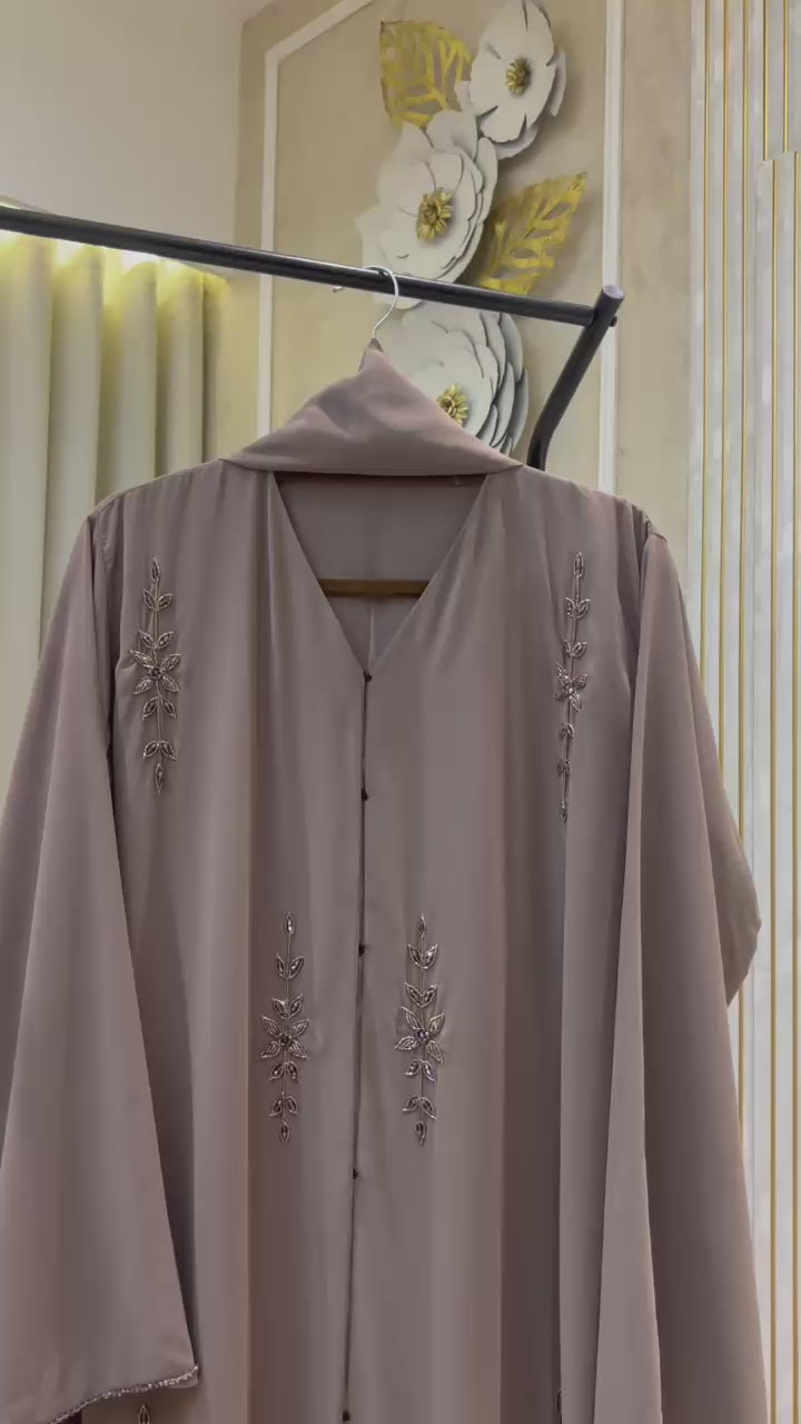 Luxury Taupe Abaya for Women – Elegant Modest Wear- MH059