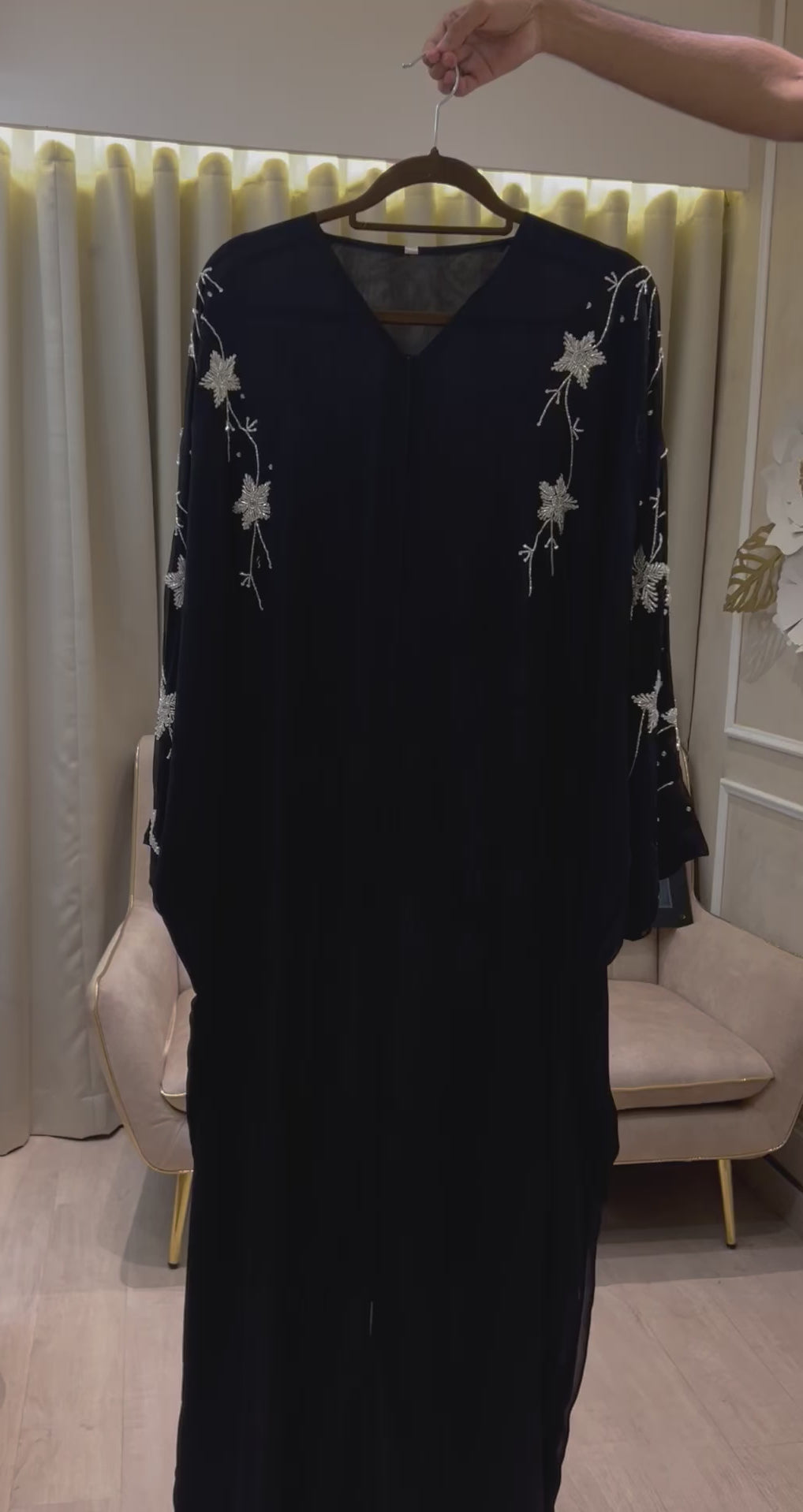 Luxury Black Abaya with Beads Handwork | Elegant Modest Wear for Women -MH065