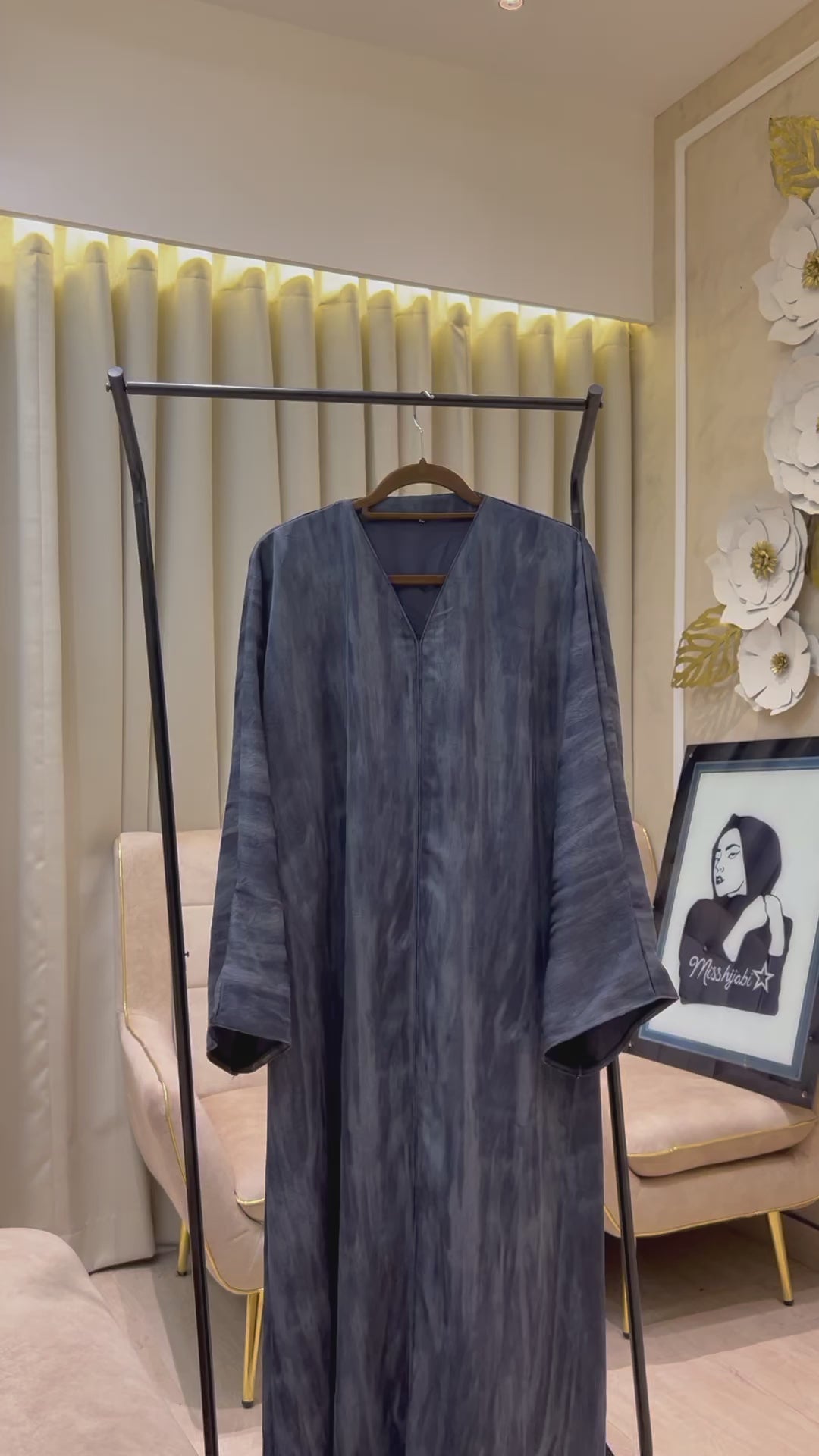 Simple Blue Printed Abaya, Everyday Wear - MH060