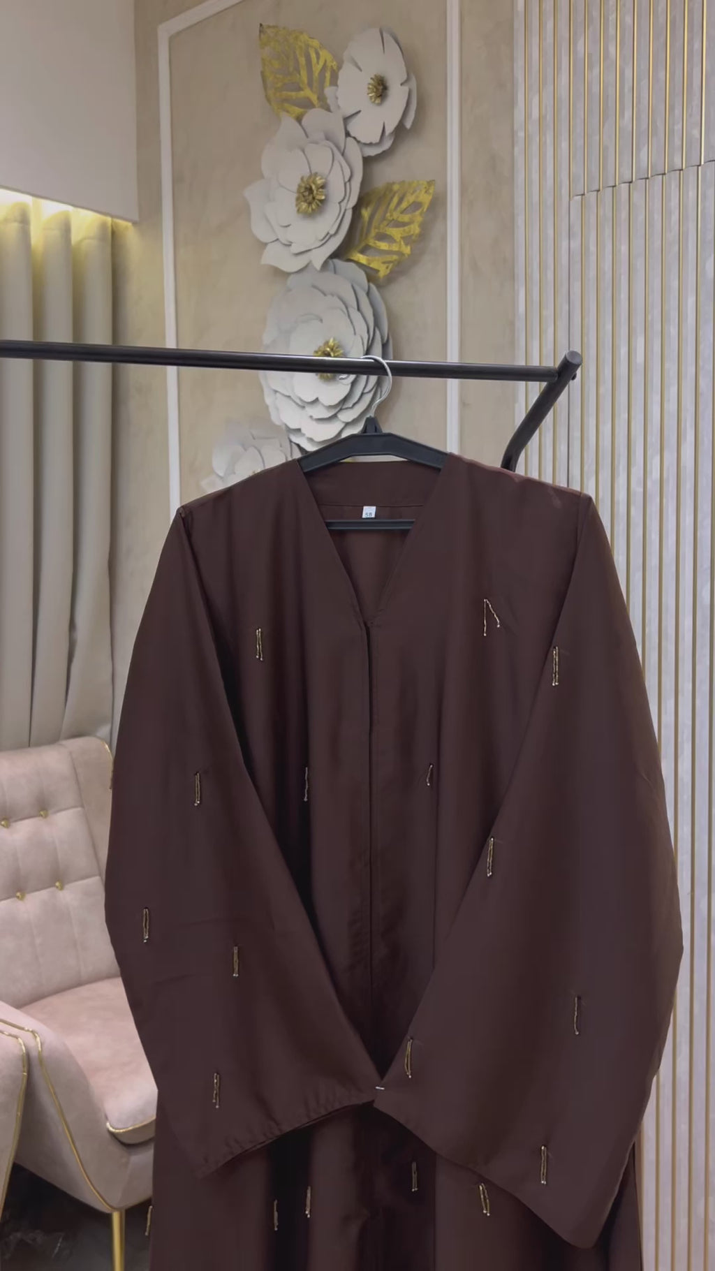 Brown Hanging Work Abaya-MH083