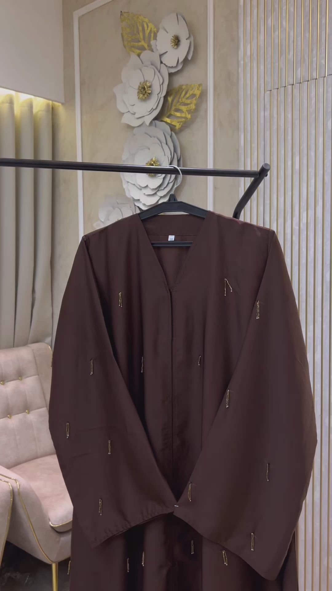 Brown Hanging Work Abaya-MH083