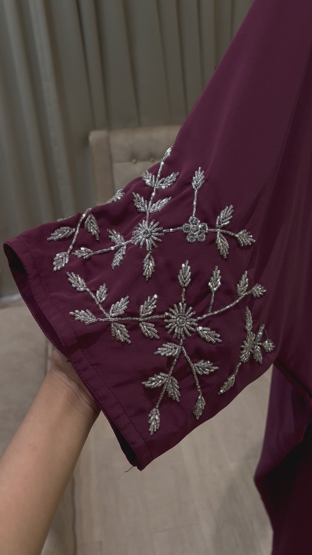 Cherry Silver Gilded Abaya- MH045