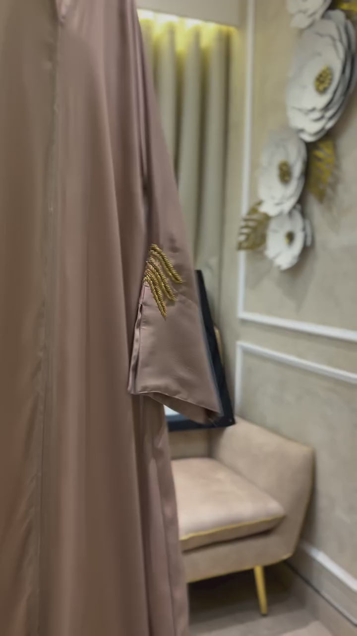 Beige Gilded Grace Abaya- MH036