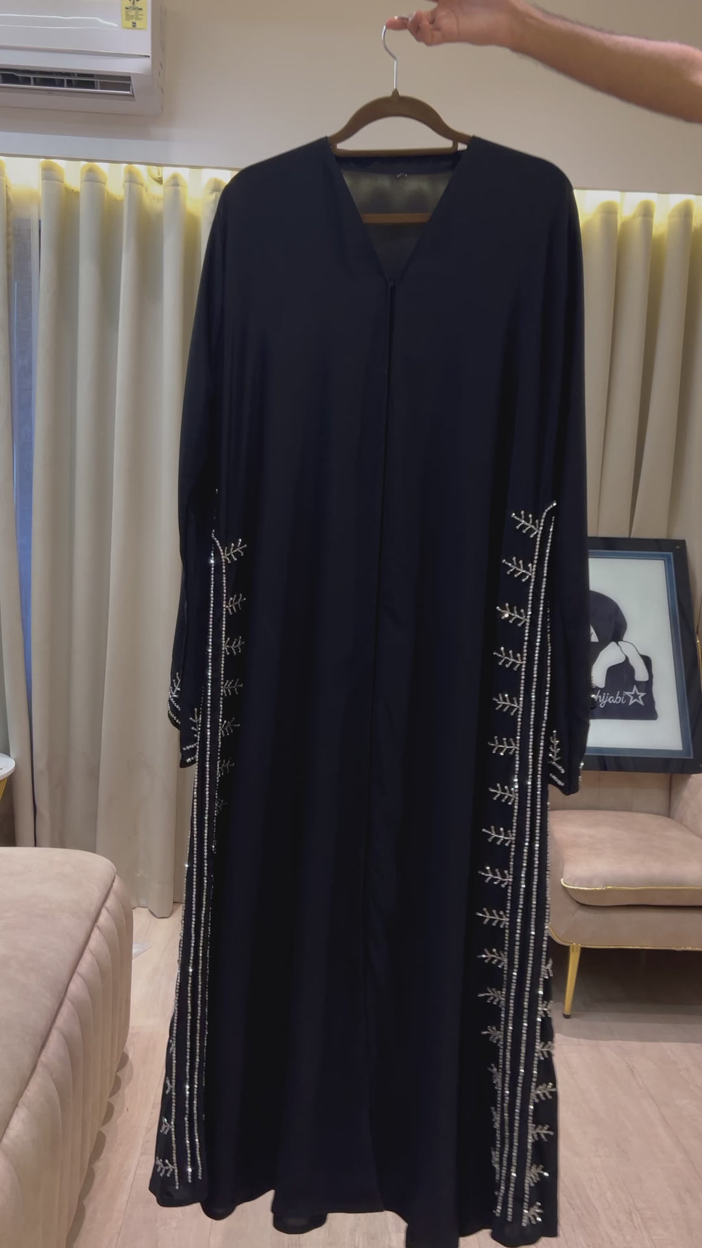Black Luxury Side Work Abaya-MH085