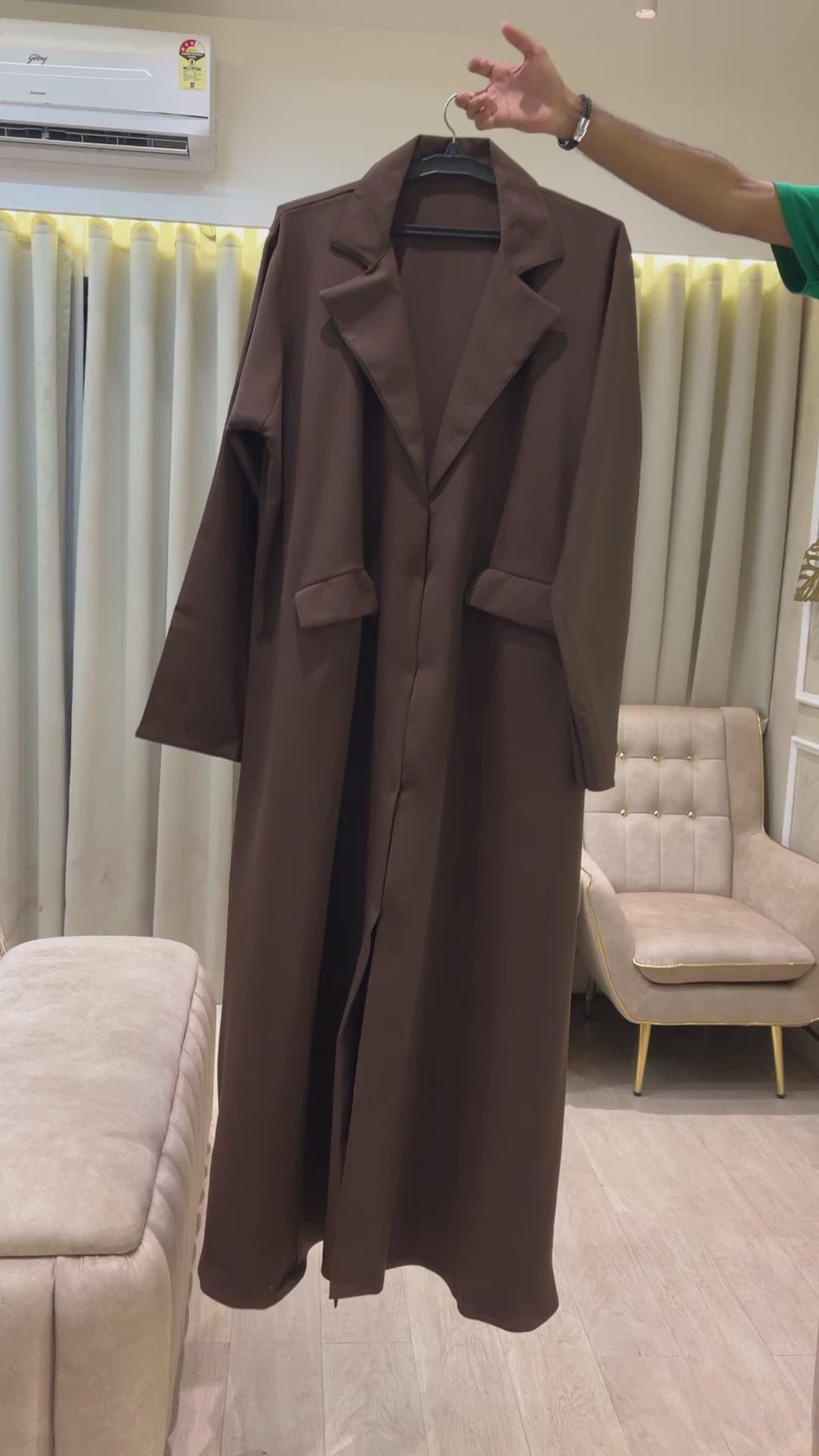 Brown Pocket Barbie Fabric Abaya -MH042