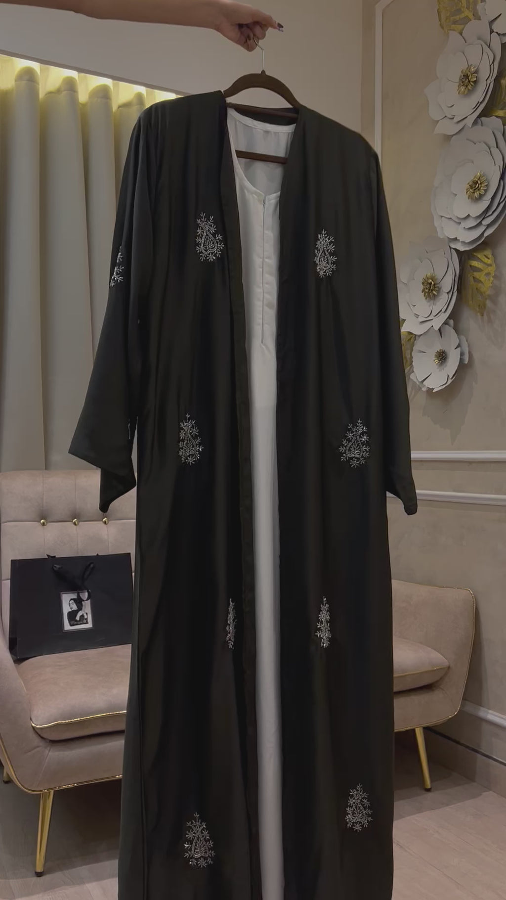 Green Handwork Party abaya -MH077