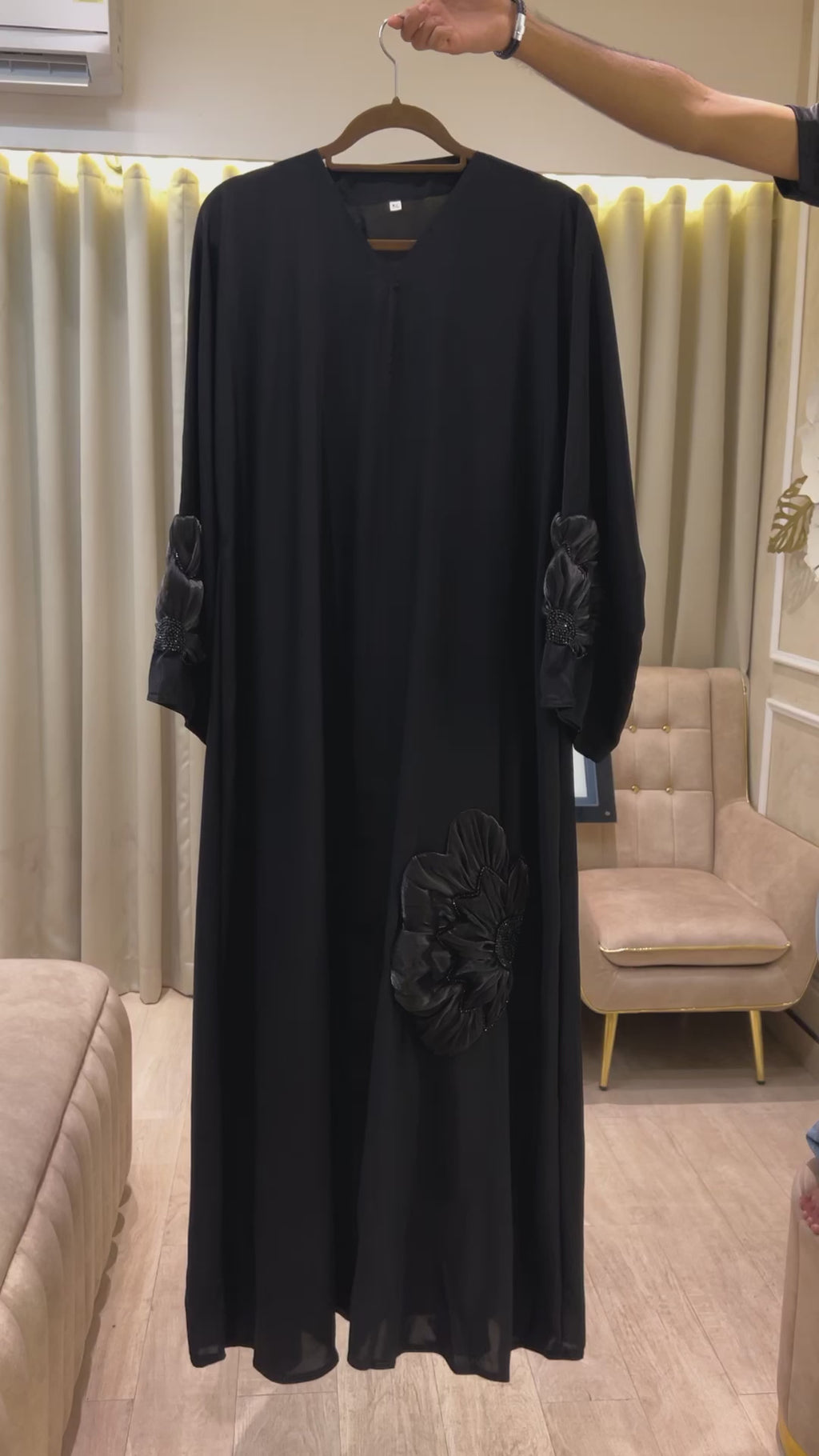 Black Flower abaya- MH044
