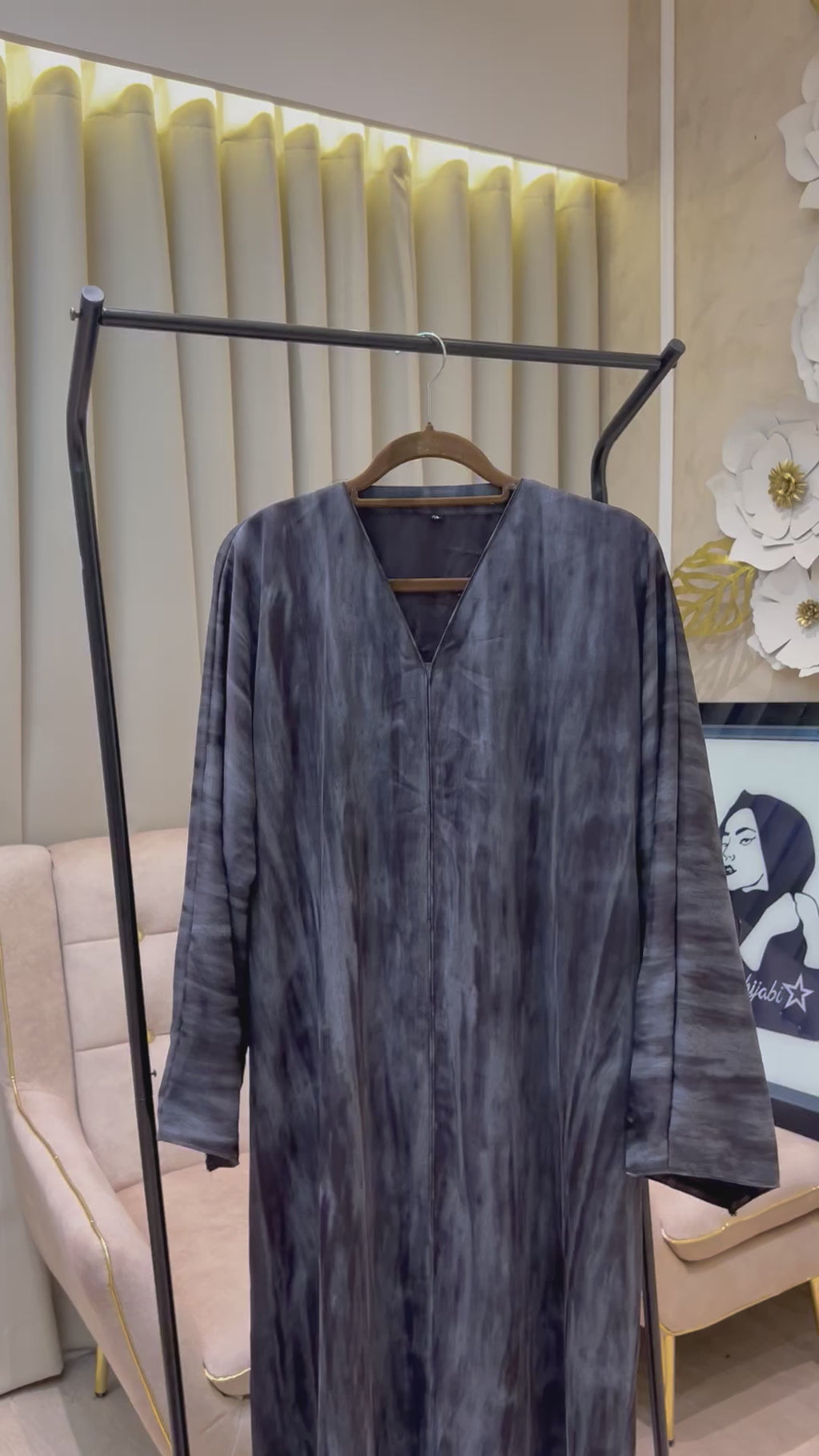 Simple Blue Printed Abaya, Everyday Wear - MH060