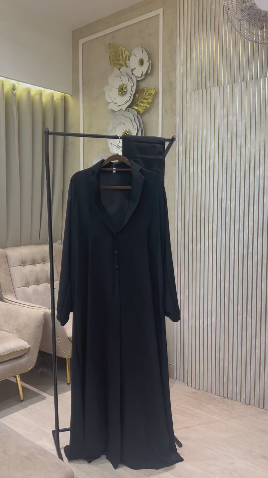 Black Simple Collar Abaya MH082