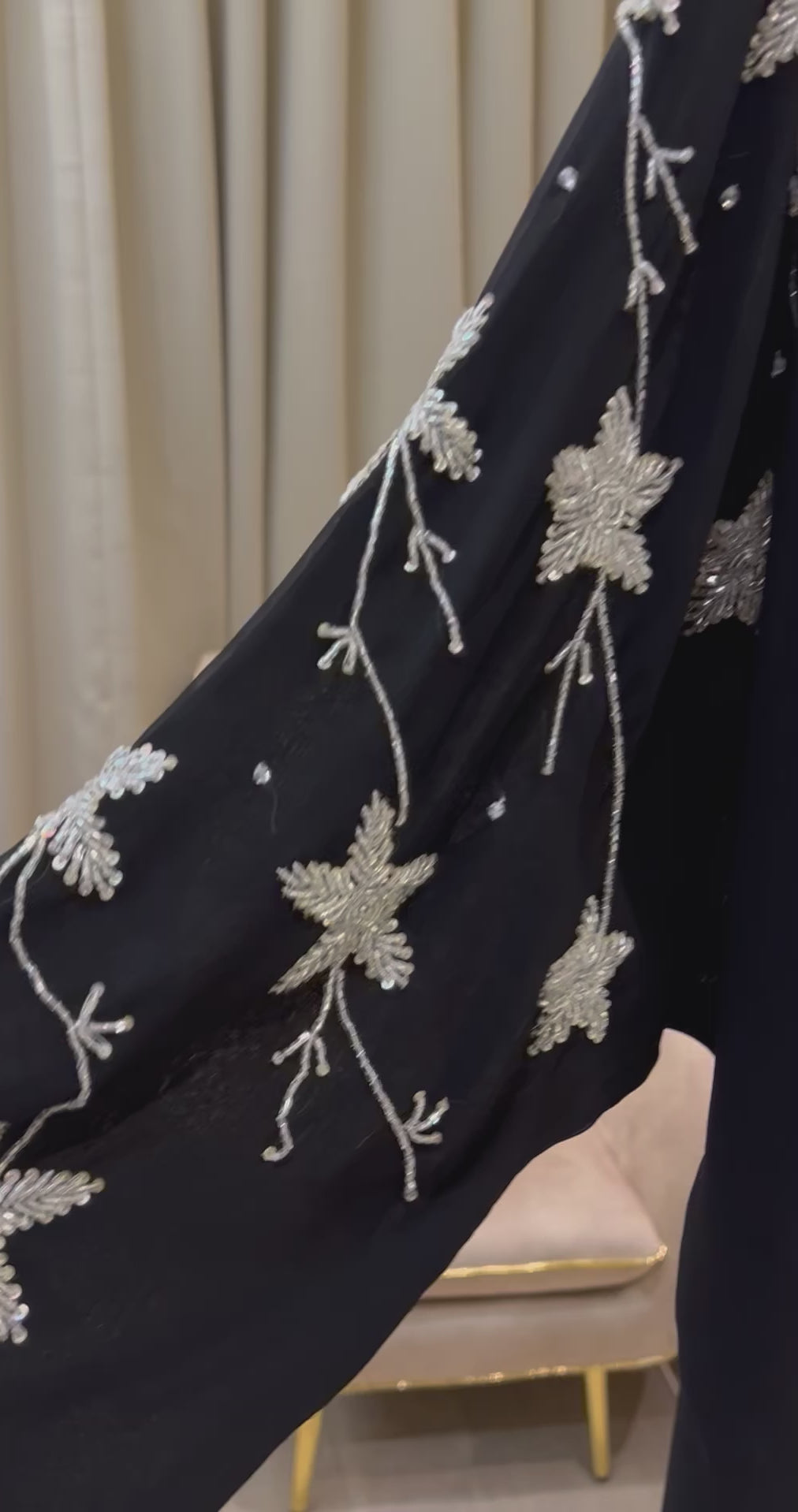 Luxury Black Abaya with Beads Handwork | Elegant Modest Wear for Women -MH065
