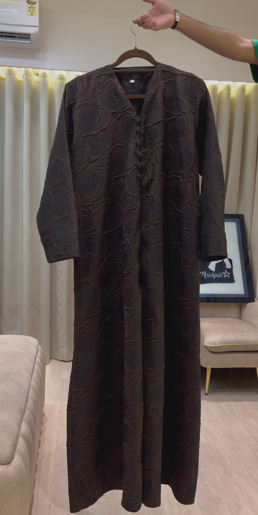 Brown Self Designed Premium Fabric Abaya- MH058