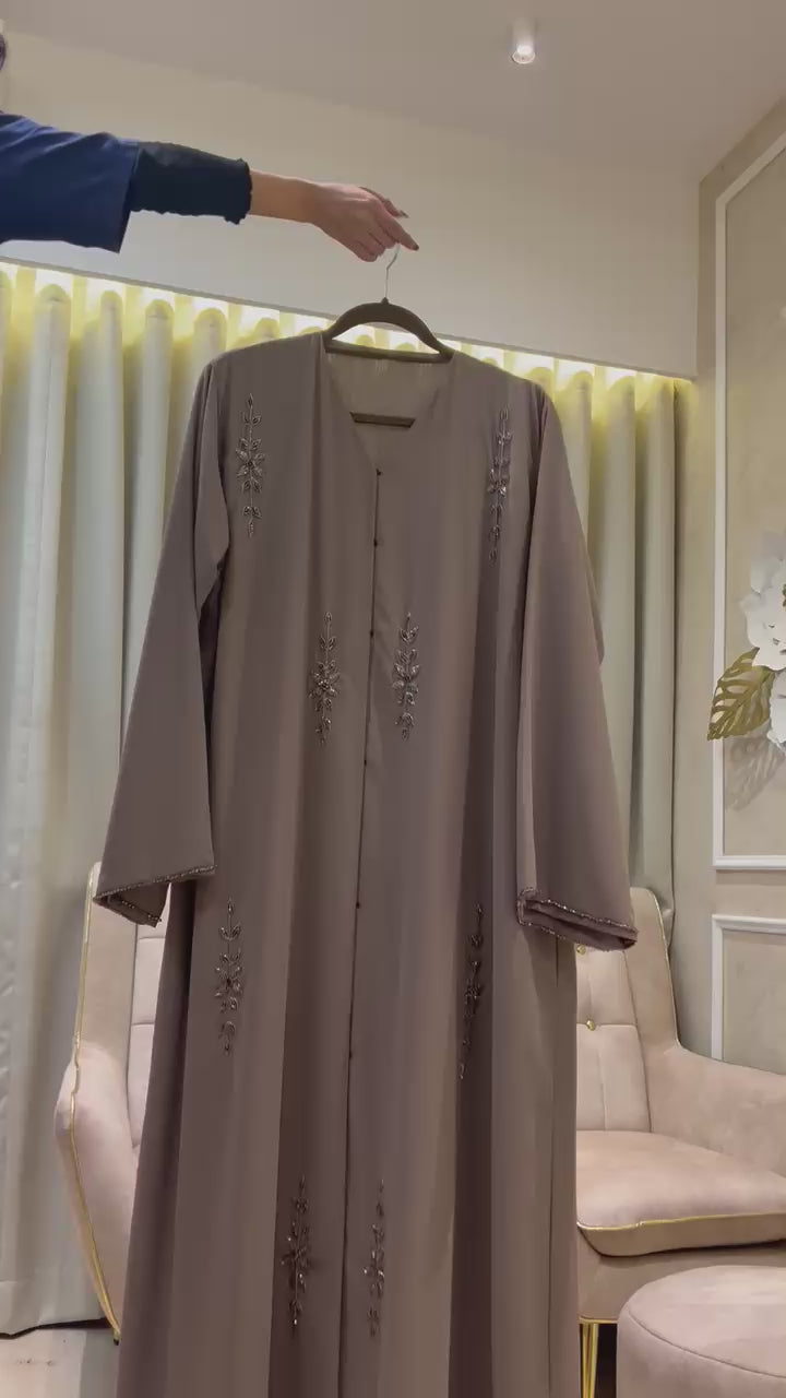 Luxury Taupe Abaya for Women – Elegant Modest Wear- MH059